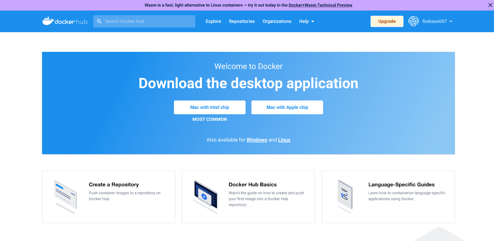 Pagina di download per Docker Desktop con opzioni per i sistemi operativi.