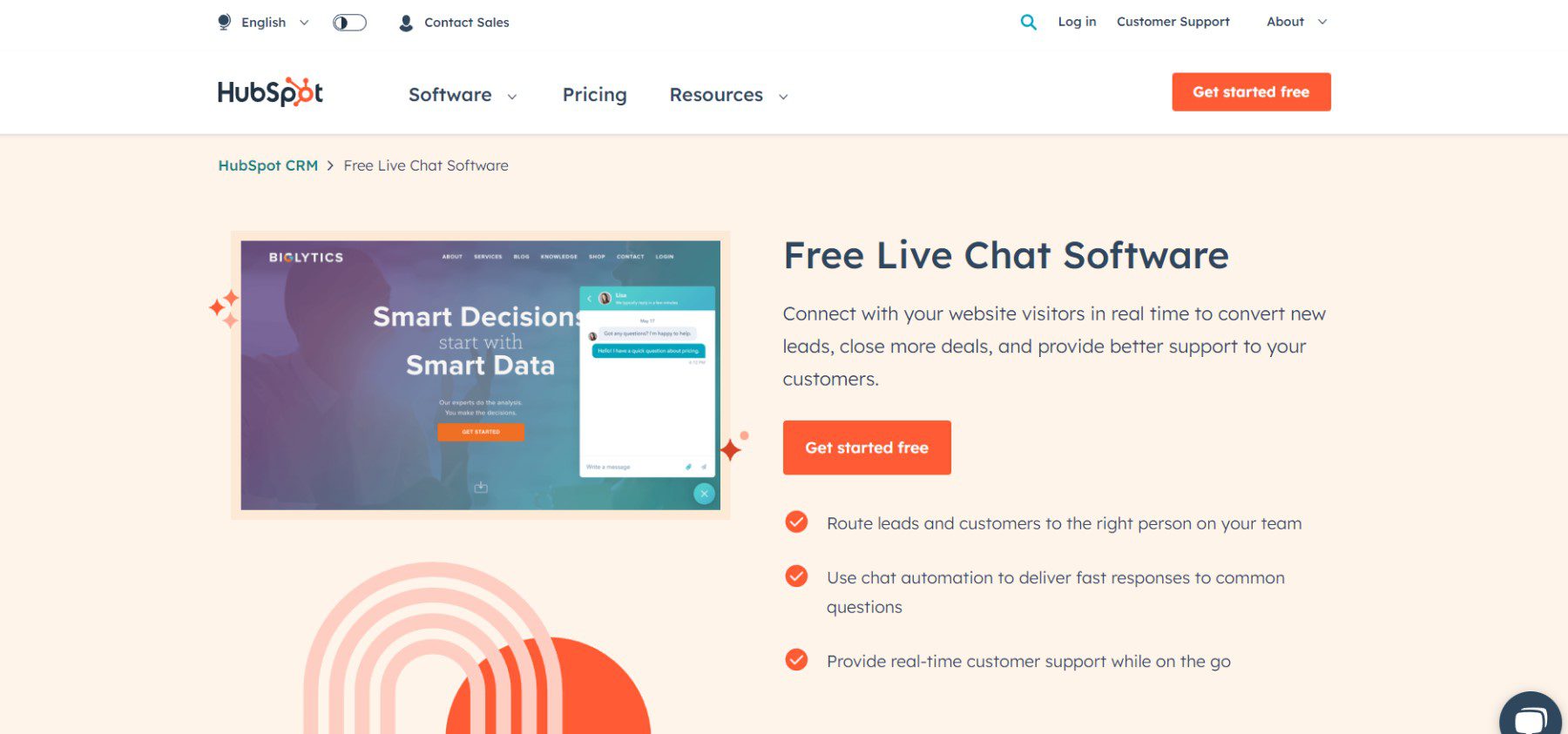 Software Hubspot Live Chat - Home page aprile 2023