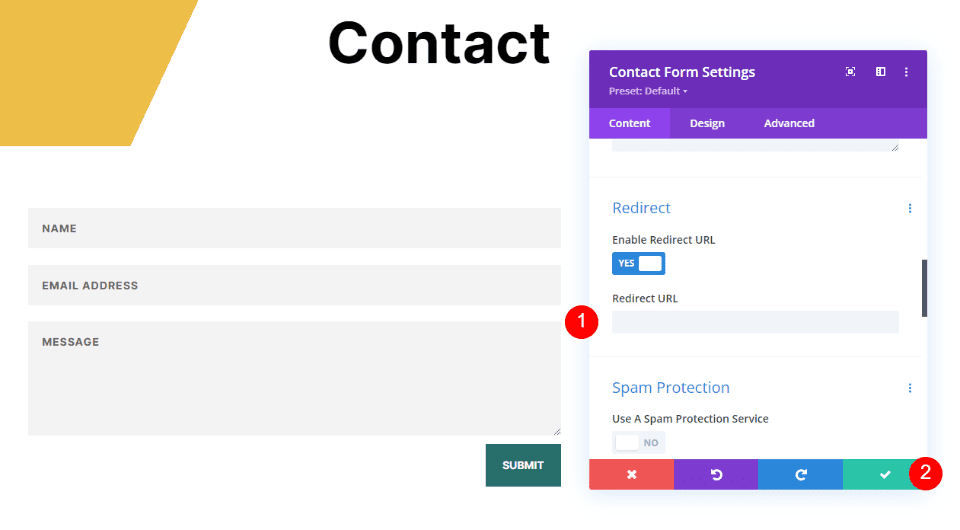 Como redirecionar após preencher o formulário de contato Divi