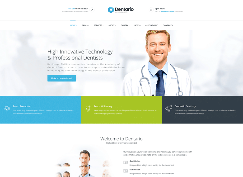 Dentario - Tema WordPress per dentisti, medici e sanitari