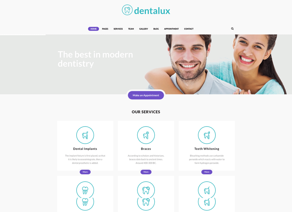 Dentalux - тема WordPress для стоматолога, медицины и здравоохранения