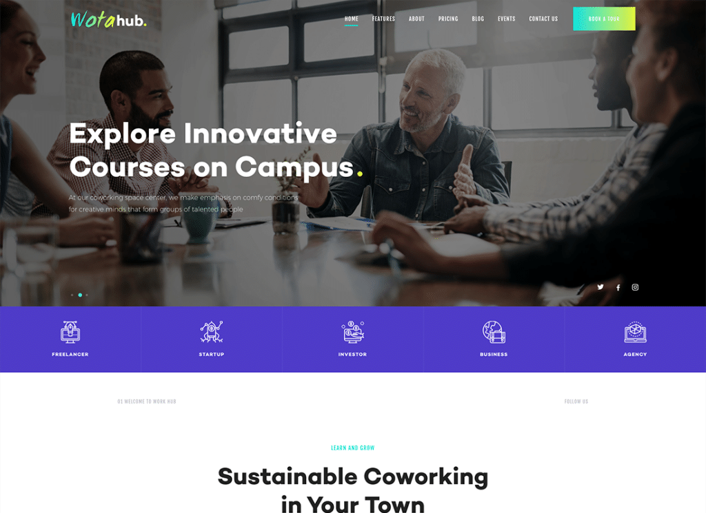 WotaHub - Tema WordPress per lo spazio di coworking