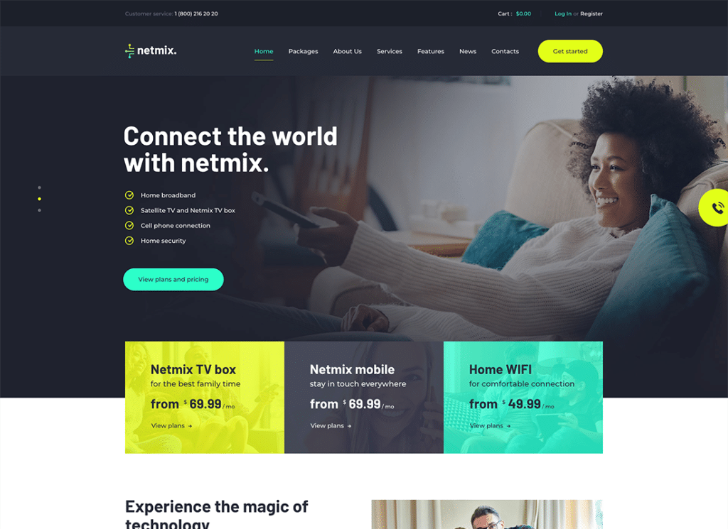 Netmix - 광대역 및 통신 인터넷 공급자 WordPress Theme