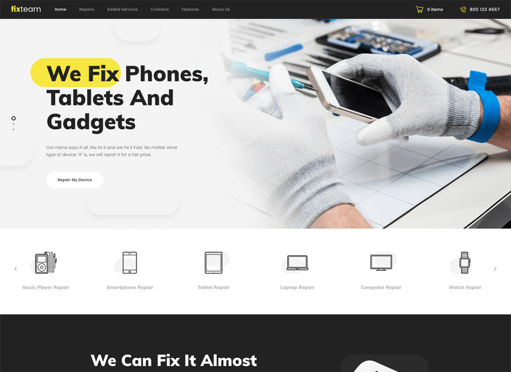 FixTeam - Reparatur von Elektronik und Mobilgeräten WordPress Theme