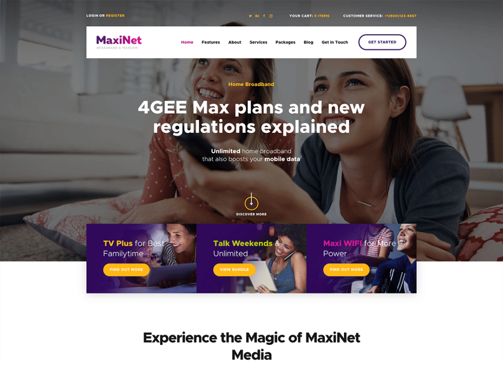 MaxiNet - Thème WordPress pour fournisseur d'accès Internet haut débit et télécoms