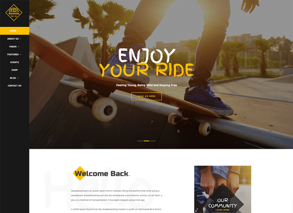 Tema de WordPress para comunidad y tienda de skate