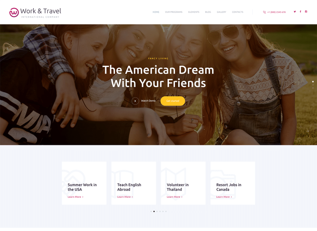 ธีม WordPress ของ Work & Travel Company & Youth Programs