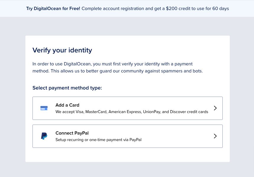 digitalocean ajouter un mode de paiement