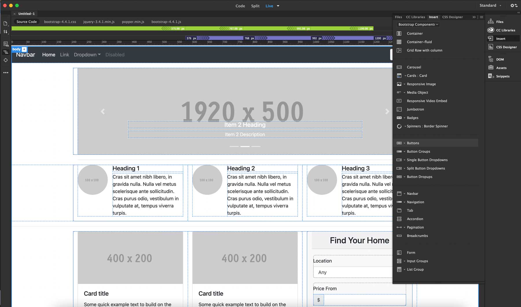 Komponenty WordPress vs Dreamweaver Bootstrap