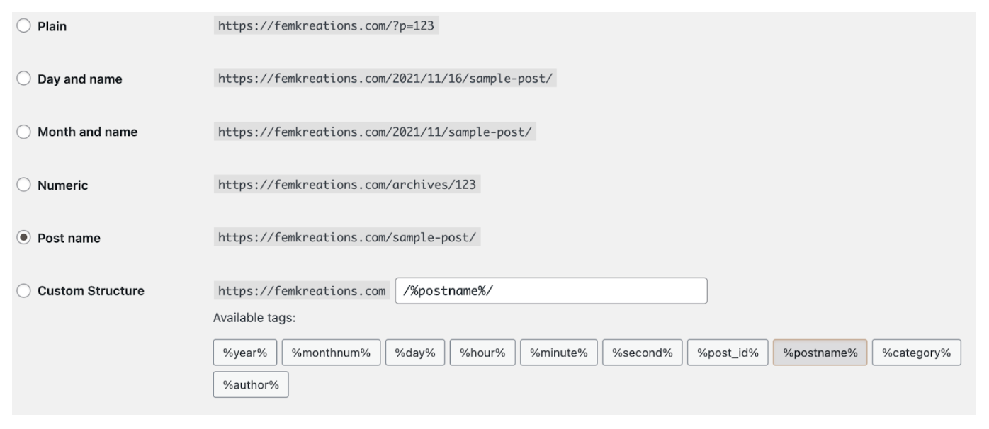 configuración de enlaces permanentes dentro de WordPress