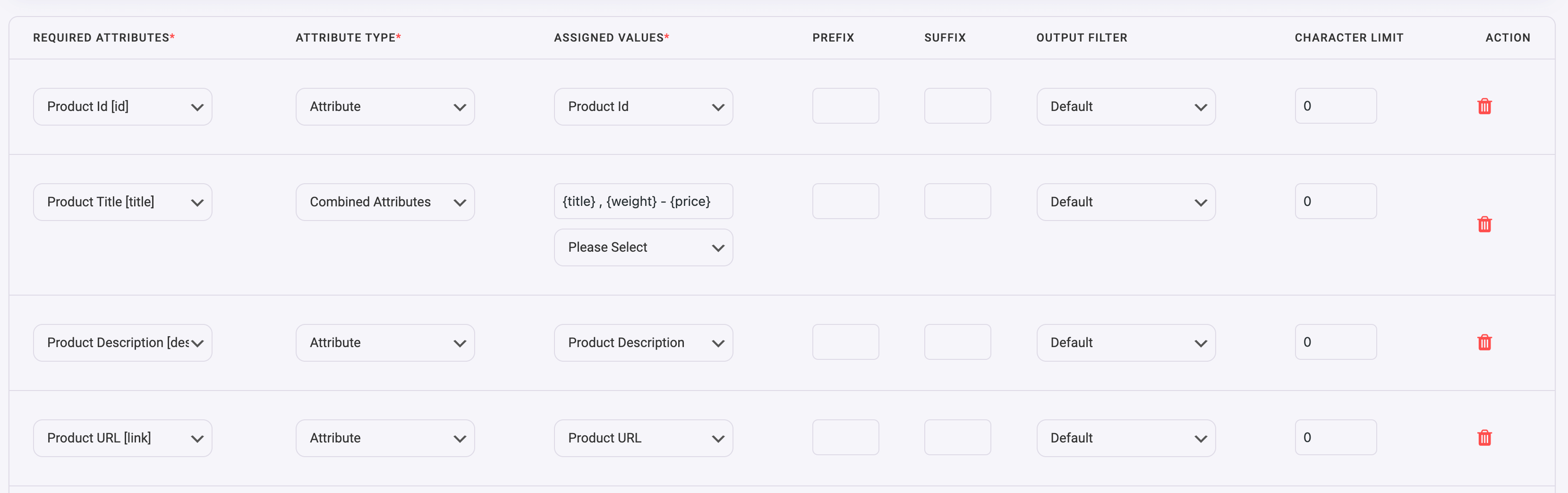 Valores de atributos combinados con separador (título del producto)