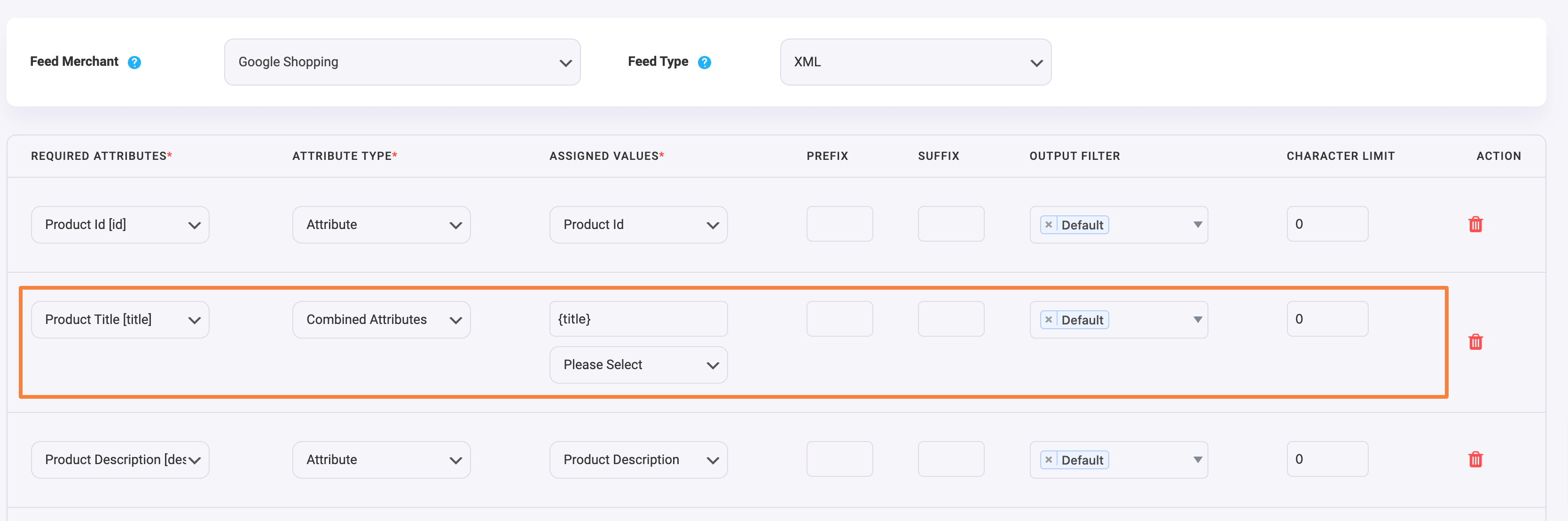 Product Feed Manager Product Title 属性选项（产品标题）