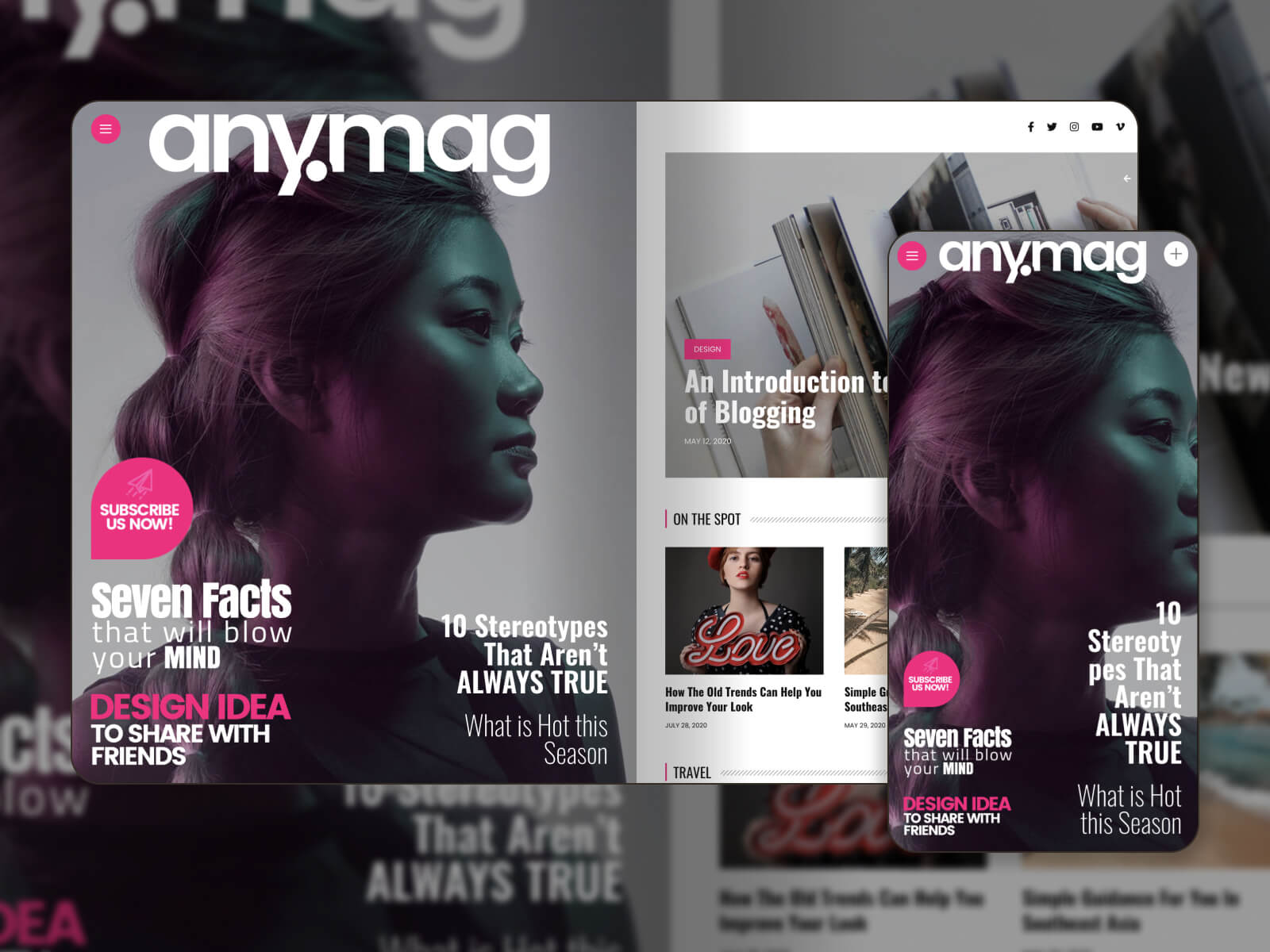 ภาพปะติดของการสาธิตธีม Anymag WP ในการออกแบบที่โดดเด่นและไดนามิก