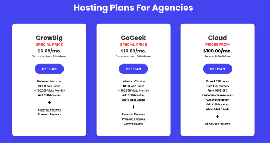 خطط استضافة Siteground للوكالات