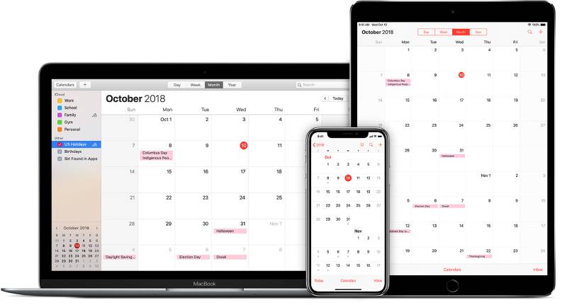 MacBook, iPhone et iPad affichant le calendrier