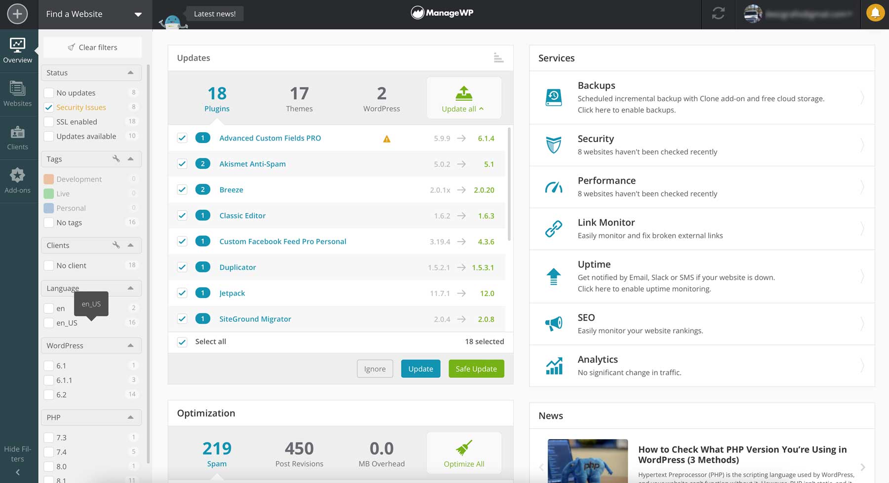 ManageWP-Dashboard