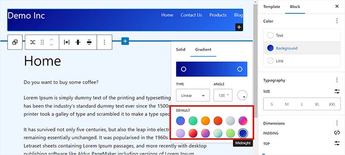 Create a gradient header