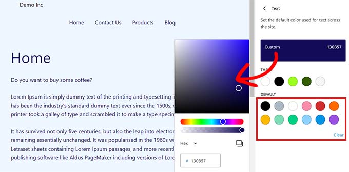 Change text color using color picker