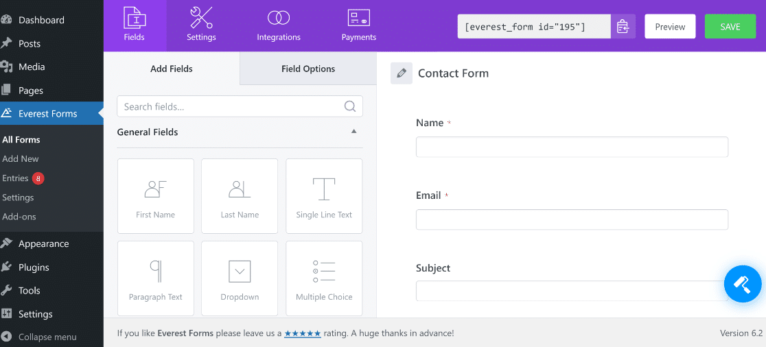 Everest Forms user interface