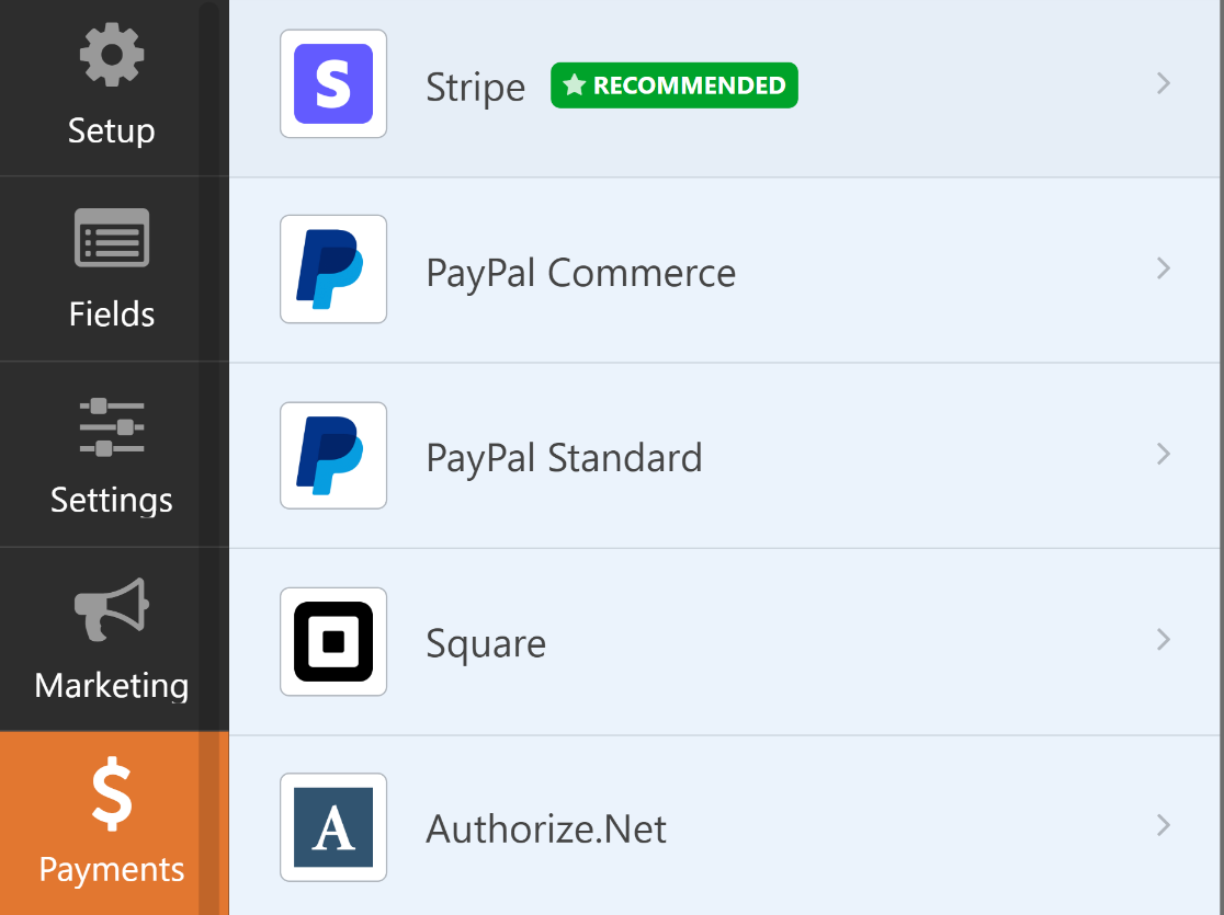 Payment gateways in WPForms