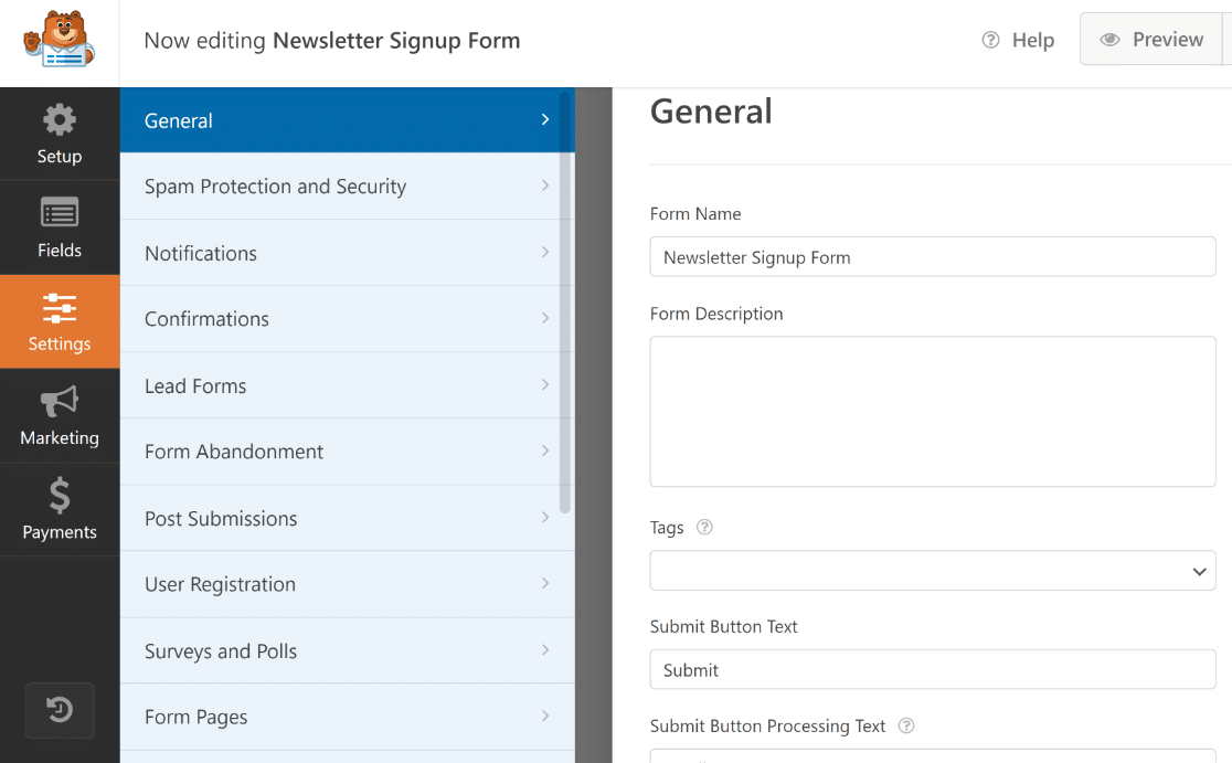 WPForms settings