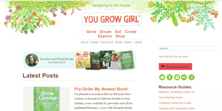 cresci la home page del blog di giardinaggio per ragazze