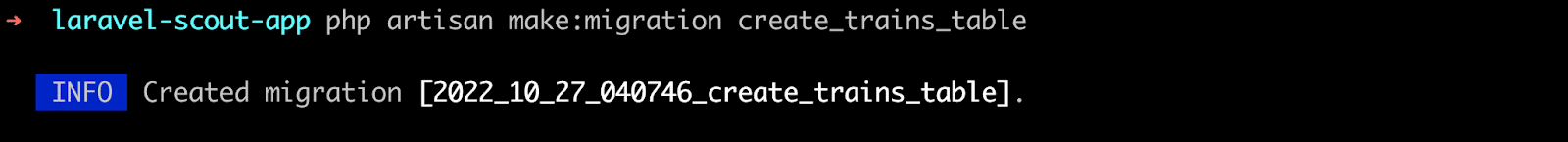 create_trains_table という名前の移行を行う