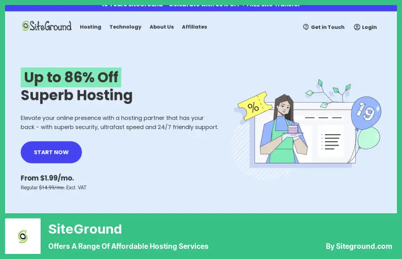 SiteGround - Offre una gamma di servizi di hosting convenienti