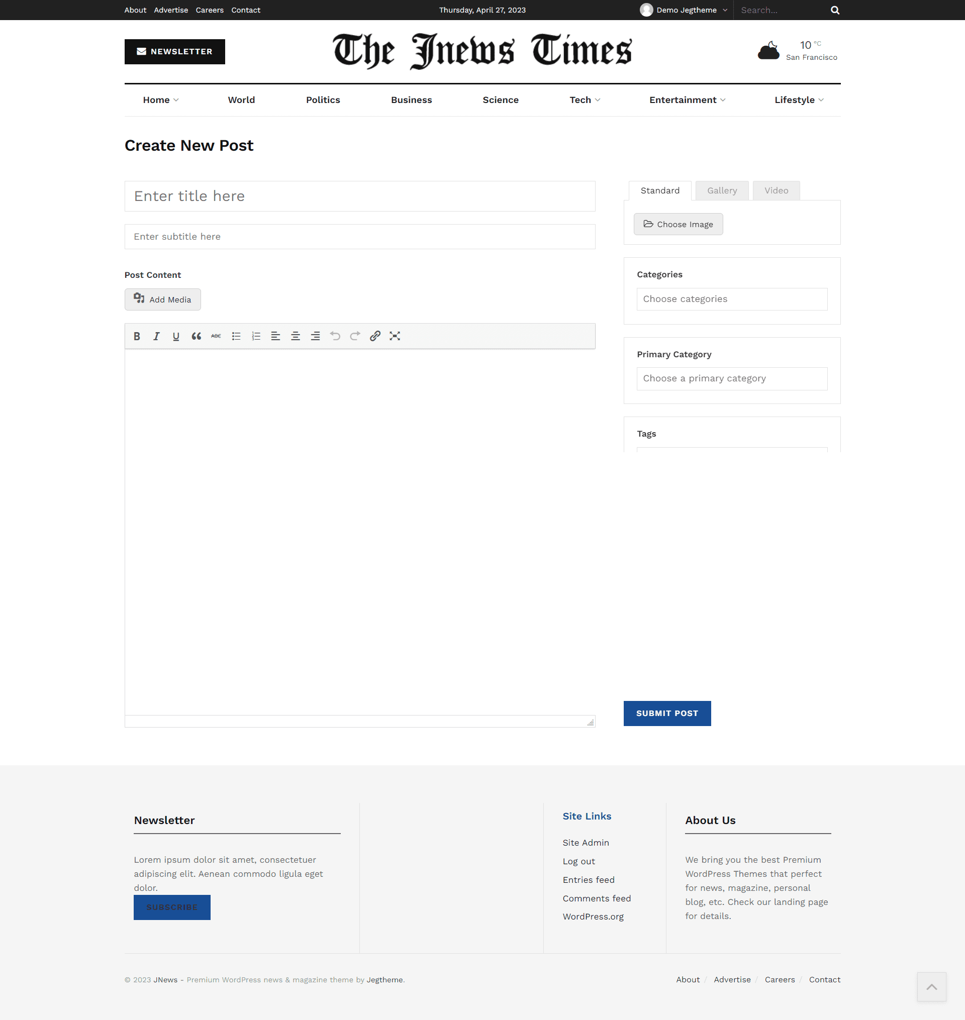 JNews ön uç editörü gönderimi