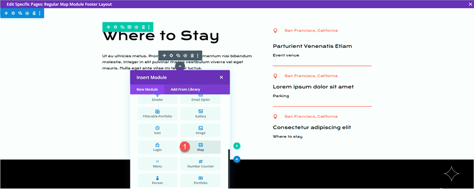 Divi Fullwidth Map VS Modul Hartă Modul obișnuit Hartă