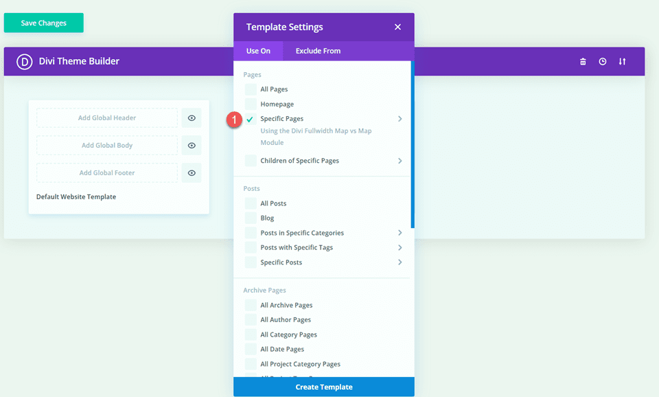 Divi 全幅マップ VS マップ モジュール テンプレートの設定