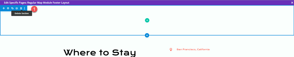 Secțiunea de ștergere obișnuită a modulului Divi Fullwidth Map VS Map