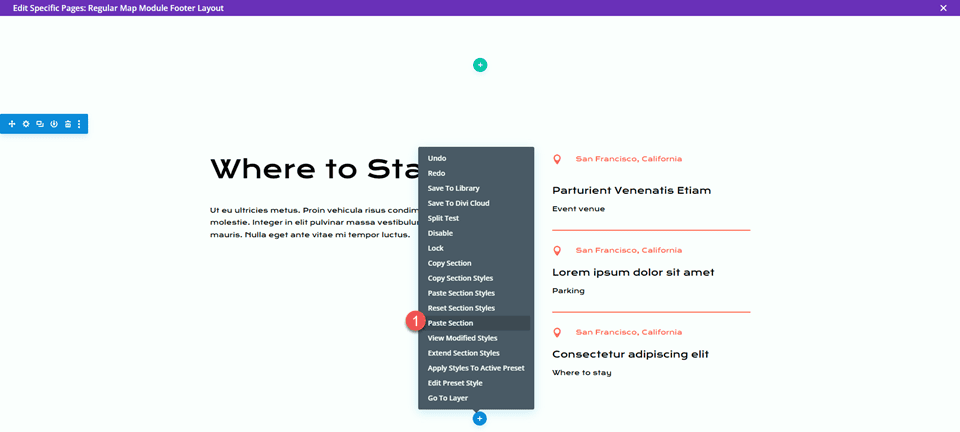 Divi Fullwidth Map VS Map Module Reguläre Fußzeile einfügen