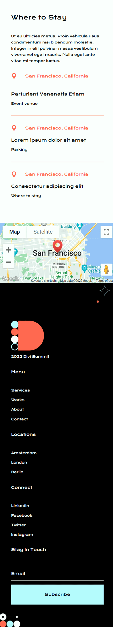 Divi Mapa de ancho completo VS Módulo de mapa Diseño final de ancho completo Móvil