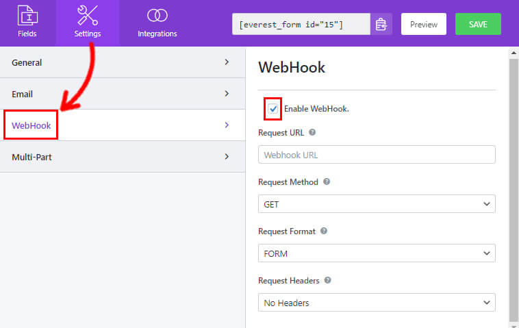 إعدادات Webhook