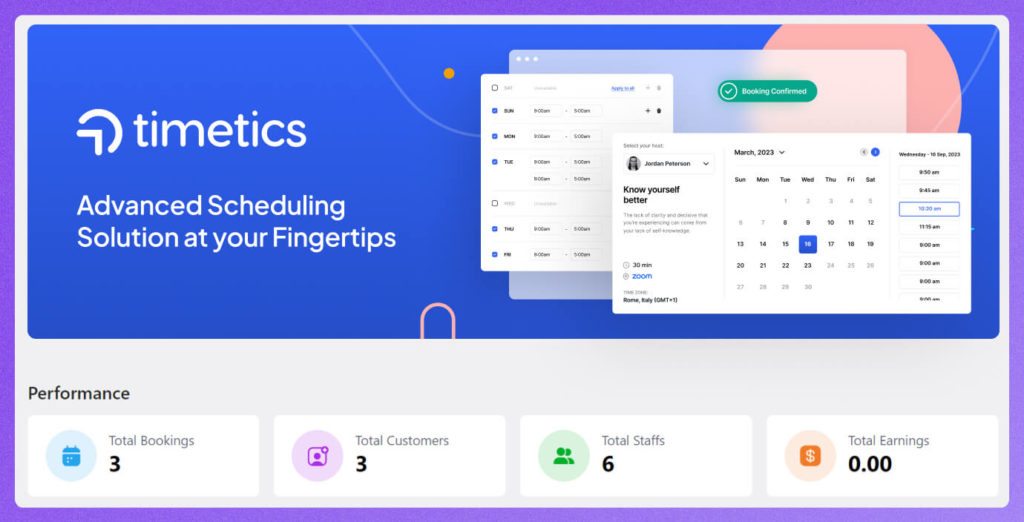 ภาพหน้าจอของ Timetics Dashboard