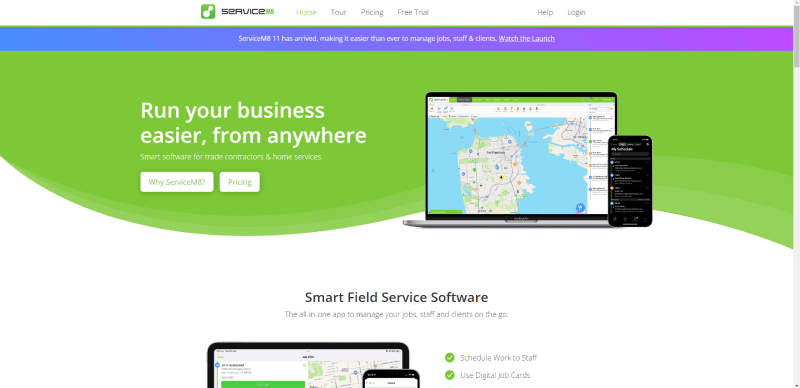 Screenshot der servicem8-Homepage