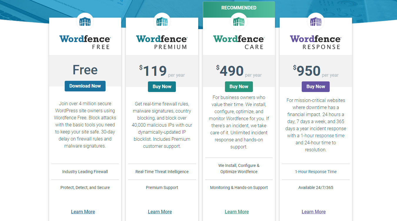 Wordfence Fiyatlandırma Planları