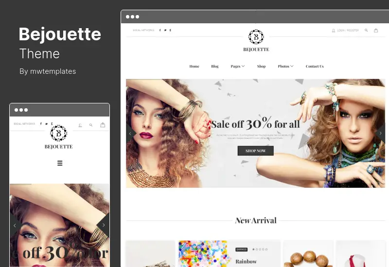 Bejouette Theme - ธีม WordPress ของนักออกแบบเครื่องประดับแฮนด์เมด