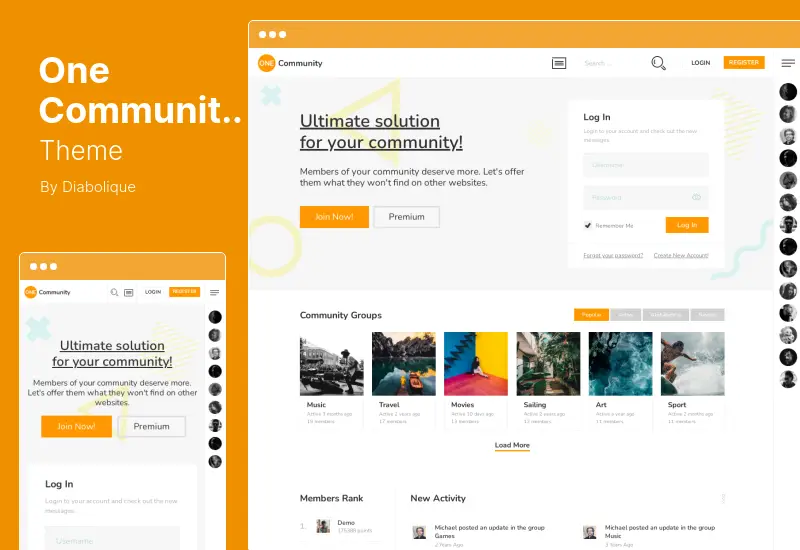 Тема OneCommunity — тема членства в BuddyPress