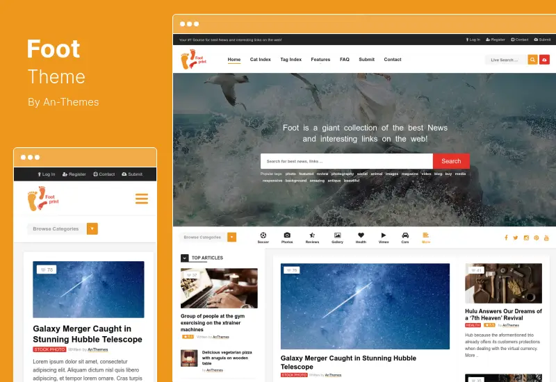 Foot Theme - Grid FrontEnd Submission Content Sharing Tema WordPress