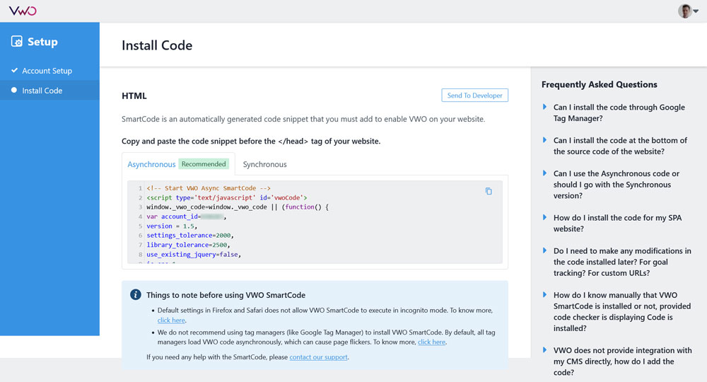 Code-Installation während des VW-Setups