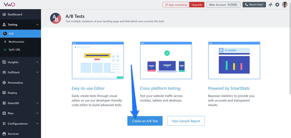 creare un test a/b in Visual Web Optimizer