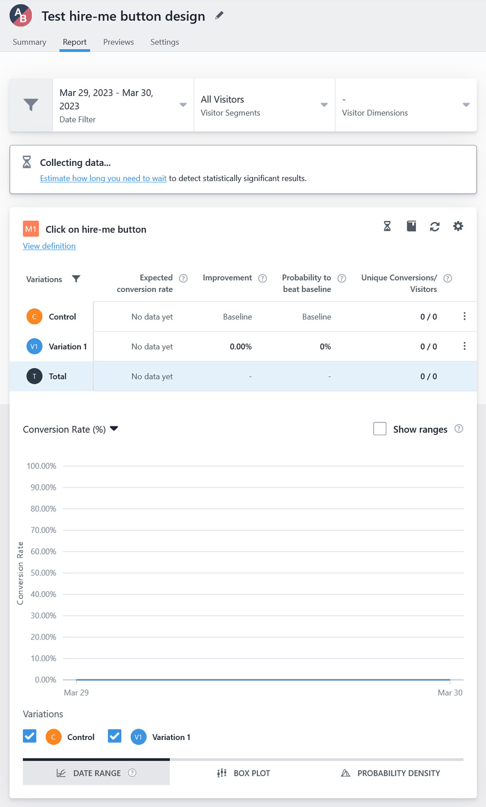 A/B-Testergebnis-Tracking-Seite