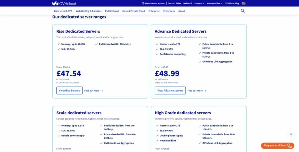 ovh bulut adanmış sunucu fiyatlandırması