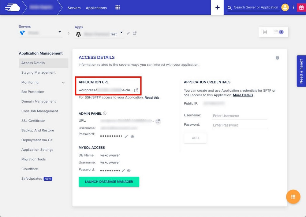 URL sementara Cloudways