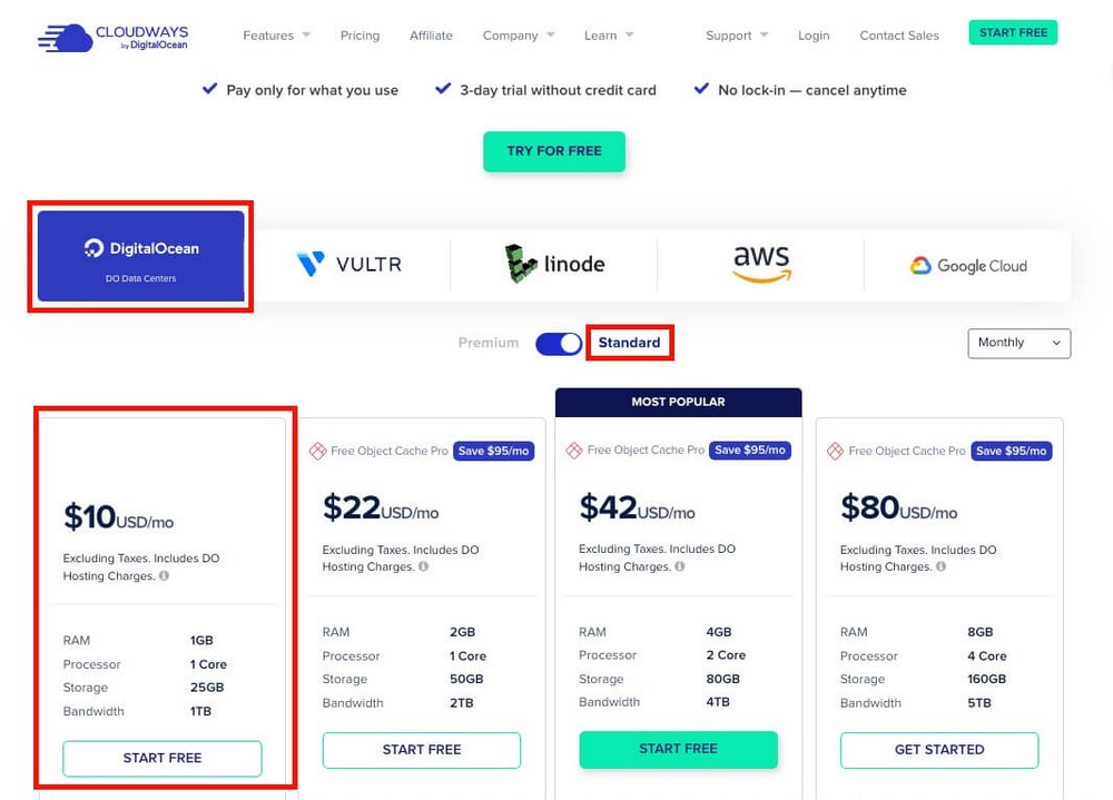 Forfaits Cloudways