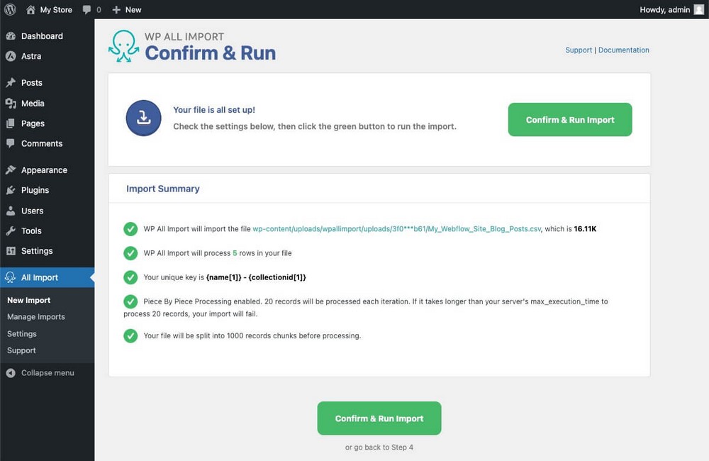 Esegui l'importazione degli articoli da Webflow