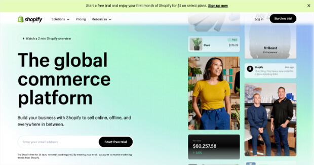 home page di shopify