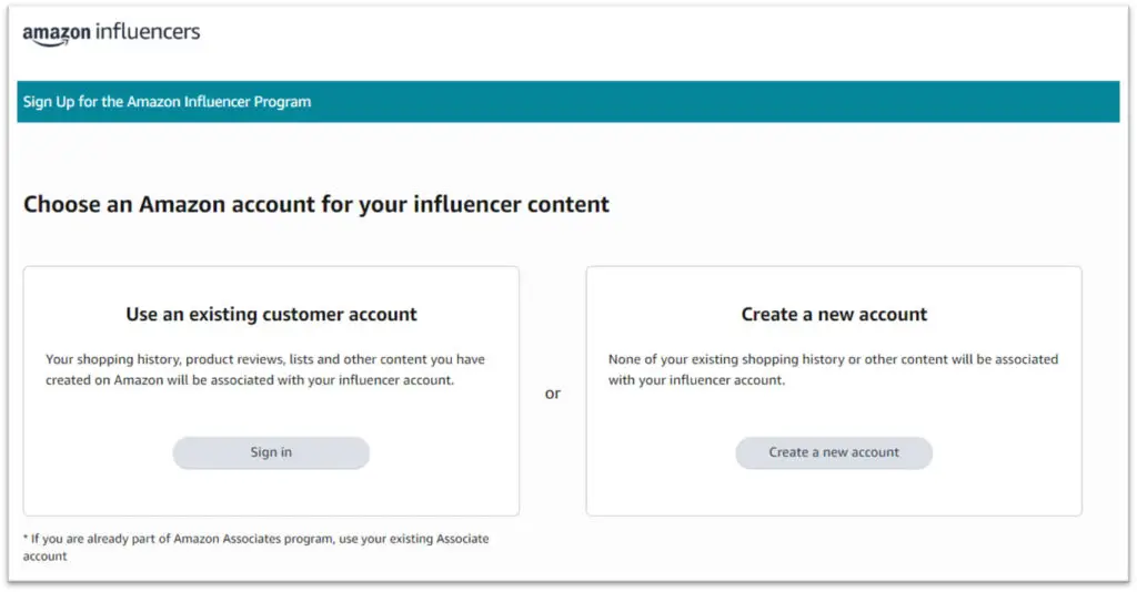 Iscrizione influencer Amazon